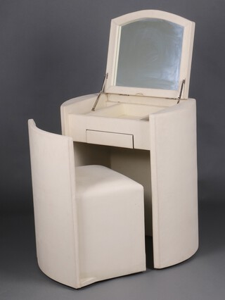 A Dwell-Hideaway style dressing table incorporating a chair, finished in white snakeskin effect material 80cm h x 27cm w x 20.5cm d 