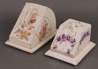 A cream and floral patterned cheese dish and cover 18cm and 1 other 