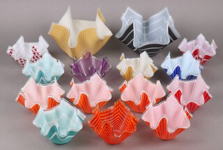 Fifteen mid-century glass handkerchief vases 