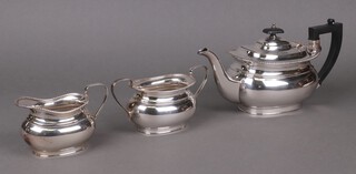 A Garrards Regent plate 3 piece silver plated tea service comprising teapot, twin handled sugar bowl and cream jug 
