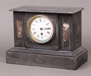 A French 19th Century timepiece with enamelled dial, Roman numerals contained in a 2 colour marble case (no key or pendulum) 