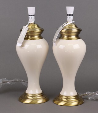 A pair of white crackle glazed table lamps with gilt metal mounts 48cm 