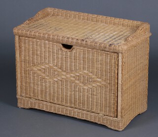 A rectangular wicker work shoe tidy with fall front 60cm h x 79cm w x 39cm d 
