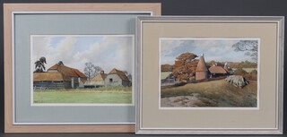 Philip Bear, watercolour, study of a empty barn 25cm x 36cm signed, together with a watercolour study of an oast house unsigned 