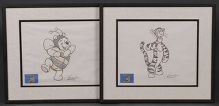 Disney World 2001, two coloured prints "Winnie the Pooh" and "Tigger" with blind proof stamps 24cm x 29cm 