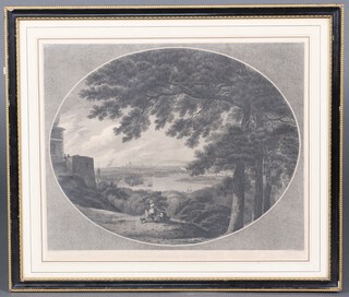 William Ellis after Thomas Hearne "A View of London from Greenwich" late 18th century engraving with etching within a Hogarth style frame, together with 22 other prints, the majority topographical engravings 