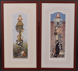 Linda Jane Smith, a collection of 13 limited edition coloured prints, humorous studies of cats, various sizes, all framed 