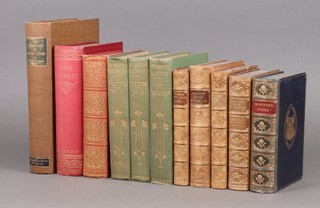 Freda Du Faur "The Conquest of Mount Cook" 1 volume, De La Mancha "Don Quixote The Life and Exploits" 1 volume, Bunyan John "Pilgrims Progress", The Bronte Sisters 3 volumes Thornton Edition published by John Grant Edinburgh together with 5 leather bound volumes 