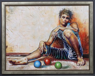 Gena Ivanov 2008, oil on canvas signed,"Sleeping Mime" 51cm x 66cm 