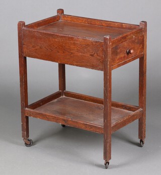 A rectangular oak 2 tier tea trolley fitted 2 drawers (signs of shrinkage) 77cm x 60cm w x 41cm d 