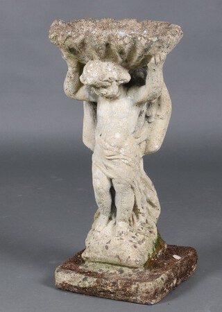 A well weathered concrete garden  bird bath 66cm h x 29cm 