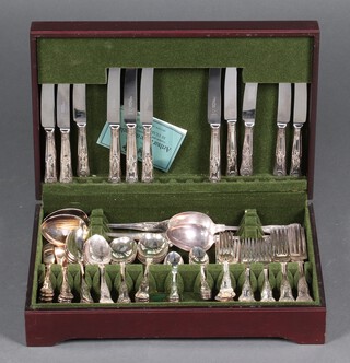 An Arthur Price part canteen of Kings pattern silver plated flatware in a mahogany canteen box 