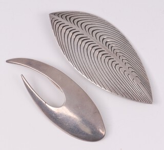 A Danish silver leaf shaped brooch marked AM and one other marked A & K, 35.4g