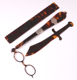 A tortoiseshell ruler 23cm (a/f), a pair of simulate tortoiseshell lorgnettes 24cm (a/f) and a ditto letter opener 21cm 