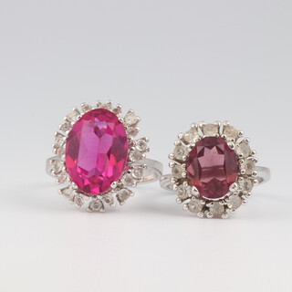 Two dress rings set pink and white stones, sizes N 1/2 and J 