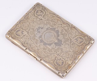 An engraved silver card case with parcel gilt interior, Birmingham 1870, 73.4 grams  
