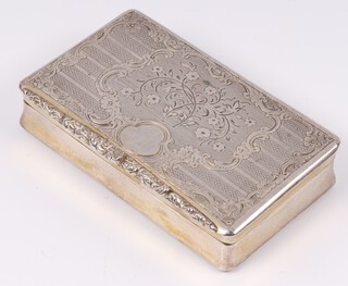 A 19th Century Dutch silver trinket box with engraved decoration, makers mark JW, 2cm x 8cm x 4.5cm,  91 grams 