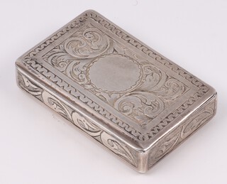 A Victorian rectangular engraved silver vesta box Birmingham 1899, makers mark FM, 1cm x 4cm x 2.5cm, 17 grams 