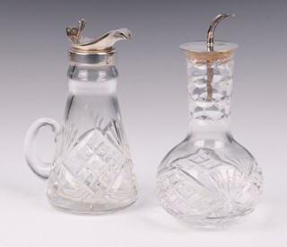 A cut glass bitters jar with silver collar 9cm together with a waisted toddy ewer with silver mount 10cm, Birmingham 1995 by William Manton 