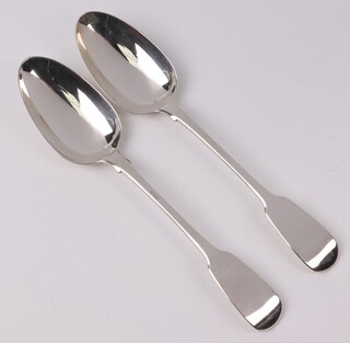 A pair of George IV silver fiddle pattern table spoons London 1825 by William Chawner II, 136 grams 