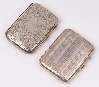An engraved silver cigarette case Birmingham 1920 and 1 other Birmingham 1925, 113 grams 