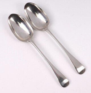 A pair of Victorian silver Old English pattern table spoons London 1894, by Joseph William & Company, 141 grams 