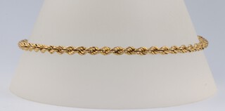 A 9ct yellow gold rope twist bracelet, 21cm, 2.3 grams 