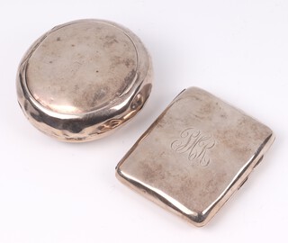 An Edwardian circular silver tobacco box,  Birmingham 1906, together with a silver cigarette case Birmingham 1915, both monogrammed, 158 grams 