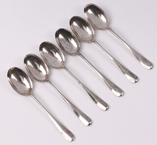 A set of 6 rat tail pattern silver teaspoons Sheffield 1923 by Jenkins and Timm, 115 grams 
