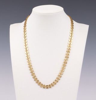 A yellow gold marked 18k flat link necklace, 44cm, 21.6 grams 