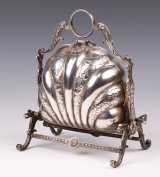 A silver plated biscuit/muffin box together with a Britannia metal 3 piece tea service with demi-reeded decoration 