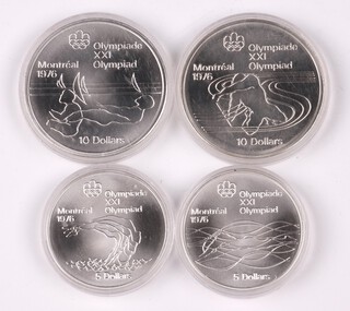 A collection of Canadian silver proof coinage commemorating the 1976 Montreal Olympics comprising two ten dollar and two five dollar coins