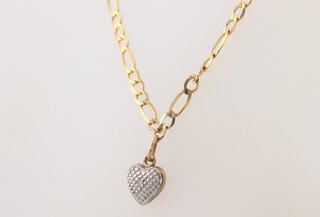 A 9ct yellow gold fine link bracelet 18cm, together with a 9ct gold fine link necklet set a heart shaped pendant charm 22cm, 2.8 grams