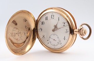 A Seeland keyless full hunter pocket watch with subsidiary second hand,  contained in a 14ct yellow gold case with interior metal dust cover marked Seeland, gross weight 96 grams including movement and metal dust cover 