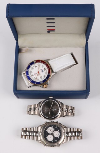 A gentleman's Tissot 1853 quartz wristwatch with date aperture, contained in a chrome case, a Fila Mariner quartz divers watch with sweep second hand, together with an Accurist Chronograph (the last 2 watches may require new batteries) 