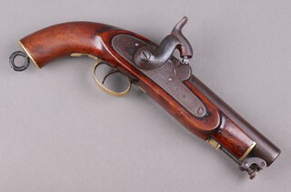 1839 pattern Sea Service percussion holster pistol, the 15cm barrel with London proof mark, stirrup ram rod, the lock marked V R Tower 1844 with crowned broad arrow, with later screw eye to the grip 