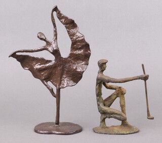 A 20th Century bronze figure of a standing ballet dancer 27cm and 1 other of a kneeling golfer 14cm 