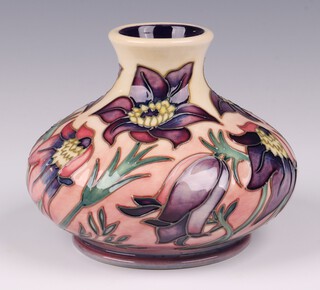 Philip Gibson for Moorcroft, a Pasque Flower vase on a graduated pink ground, the base marked Trial Piece 25.5.2000,  signed 10cm