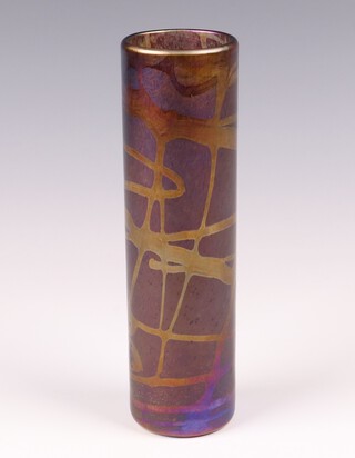 A John Dichfield purple and gold Art Glass vase 17cm, the base signed 