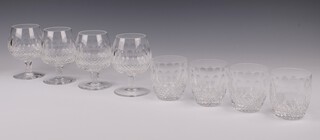 Four Waterford Crystal Colleen pattern brandy balloon glasses together with 4 ditto tumblers, boxed 