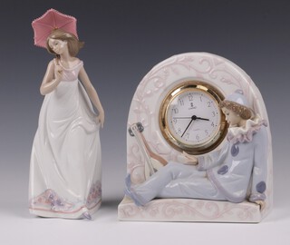 Two Lladro figures - Pierrot clock 5778 20cm and a Collector's Society Figure Afternoon Promenade 7636