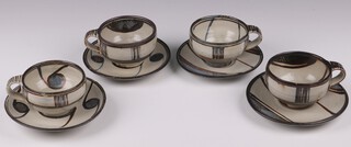 Rupert Spira for Wenford Bridge Pottery, Cardew,  4 Art Pottery cups and saucers 