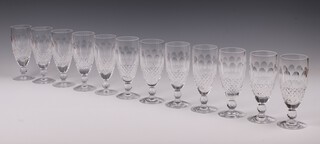 Twelve Waterford Crystal Colleen pattern champagne flute glasses 15cm 