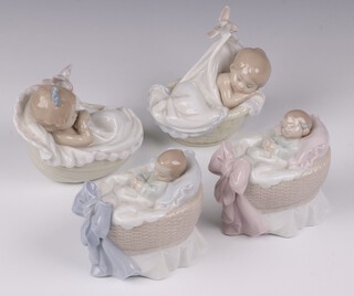 Four Lladro figure groups - New Treasure Girl 6977, New Treasure Boy 6976, Comforting Dreams 6710 and Tender Dreams 6656
