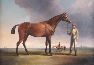 Circle of Harry Hall (British, 1815-1882), Racehorse and Jockey, 19th century oil on canvas, 22cm x 32cm, within a gilt composition frame.