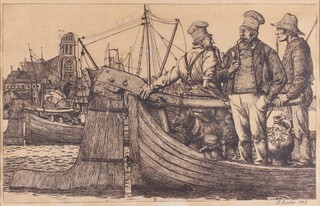 Fritz Boehle (1873-1916), Mainschiffer (Boatman), etching, signed and dated 1897 in pencil, 29cm x 46cm, within a stained wood frame.