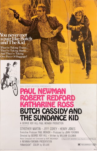 A US one sheet movie film poster, Butch Cassidy and The Sundance Kid, 20th Century Fox, marked 69/28 to bottom right corner, 98cm x 62cm, framed 
