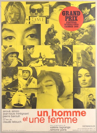 A French "Moyenne" movie film poster from The Cannes Film Festival 1966 promoting the French film "Un Homme et One Femme" 52cm x 73.5cm, framed 