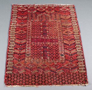 A red and blue ground Bokhara prayer rug 141cm x 112cm 