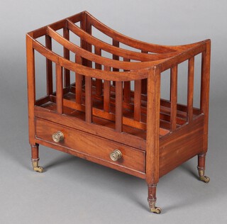 A 19th Century mahogany 3 section Canterbury, the base fitted a drawer, raised on brass caps and casters 49cm h x 51cm w 30cm d 